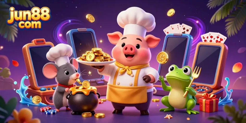 Join the excitement at jun88 com with gold coins and vibrant casino games in a lively scene.