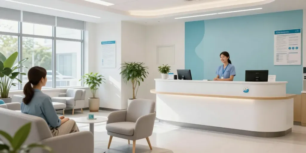 Situs toto in a healthcare setting: patient care in a modern medical clinic with friendly doctors and health services.