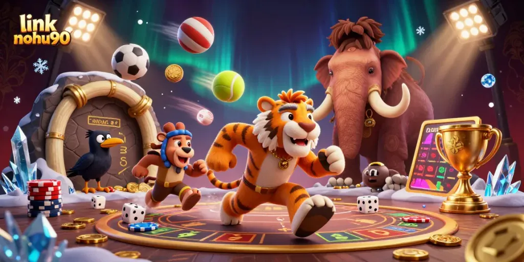 Experience excitement at link nohu90 with a rich cartoon casino scene featuring dynamic characters.