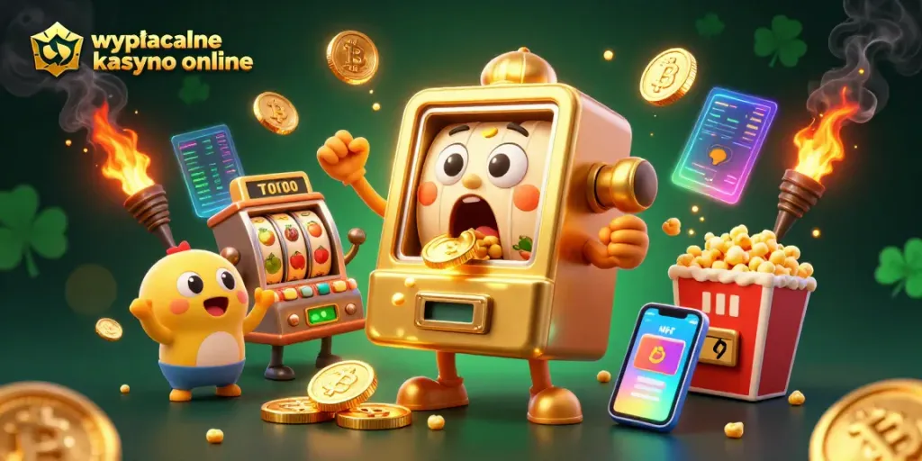 Experience the excitement of wypłacalne kasyno online with a golden slot machine hitting the jackpot.