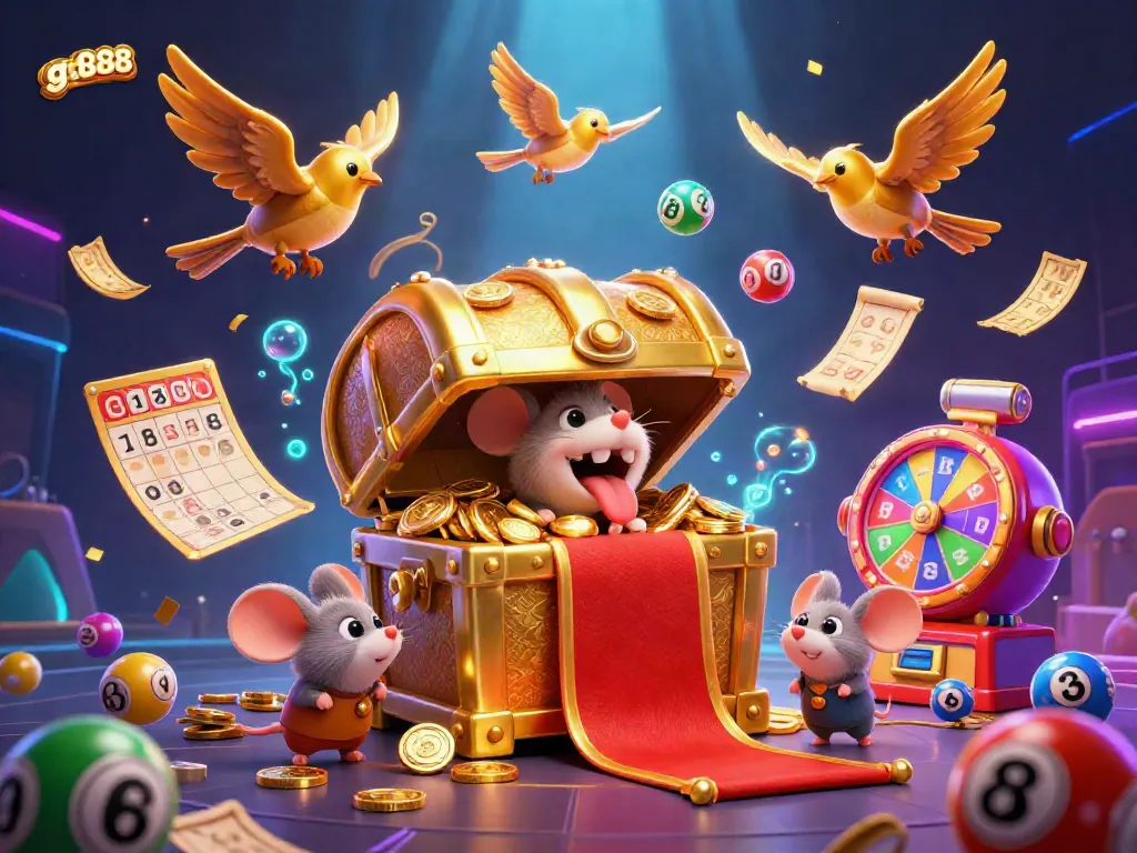 Engaging scene of adventures with ga888 showing a treasure chest and lottery elements, perfect for gamblers.