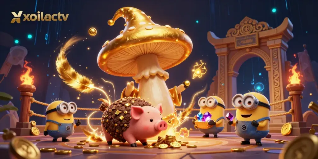 Experience the vibrant magic of xoilactv with a wizard transforming elements into gold and capturing treasure.