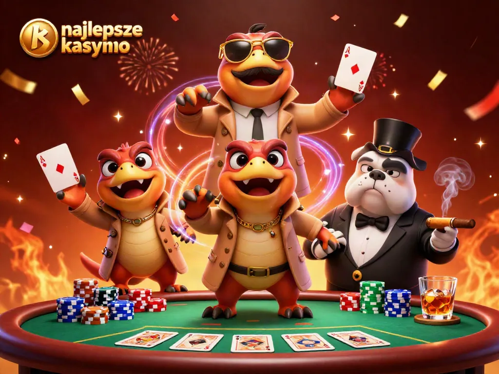 Experience excitement at najlepsze kasyno bitcoin with raptors entering a VIP lounge and game elements surrounding.