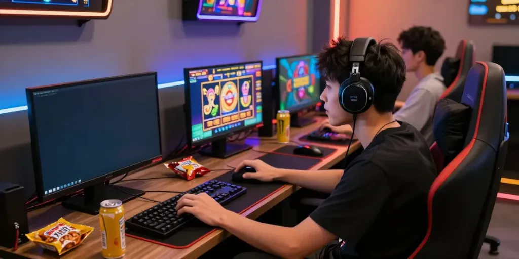 Player engaged in exciting slot gacor games in a modern gaming setup.