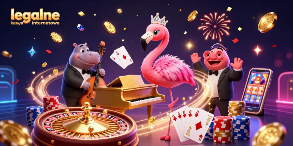 Experience legalne kasyna internetowe with dynamic casino characters and vibrant game elements.