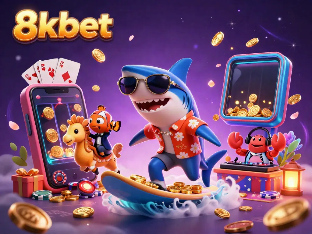 Experience exciting online gaming with 8xbet, featuring dynamic characters and vibrant casino elements.