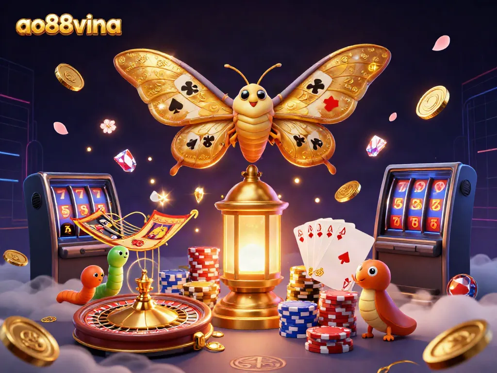 Experience gaming excitement with ao88vina's vibrant 3D casino scene showcasing rich golden elements.