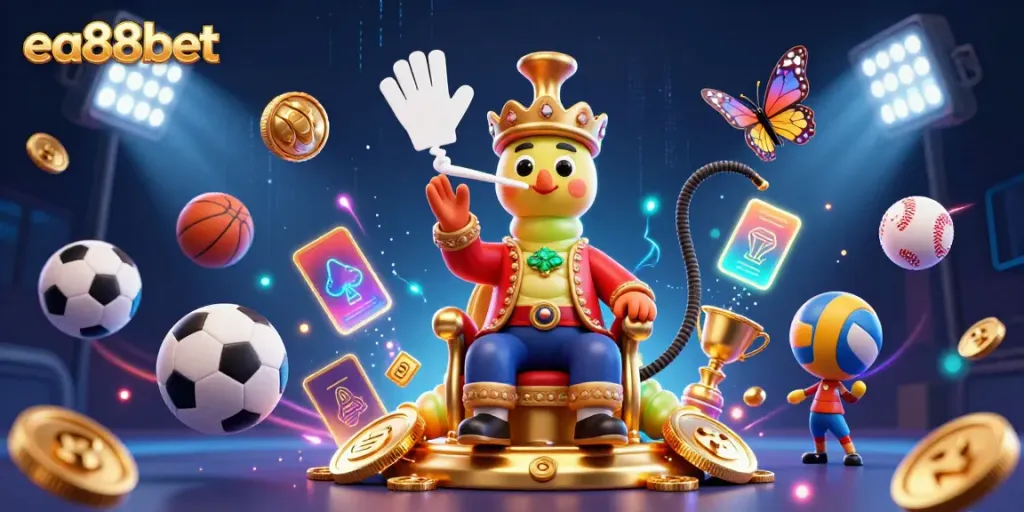 Experience the thrilling action of ea88bet with vibrant characters and gaming elements in a dynamic illustration!