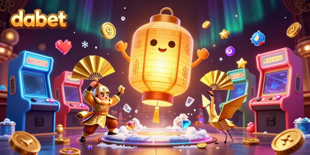 Experience excitement with dabet’s captivating casino scene featuring glowing lanterns and gaming elements.