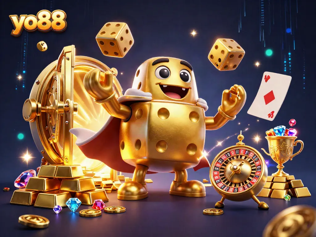 Play exciting games at yo88 with a massive golden dice character and dazzling treasures.