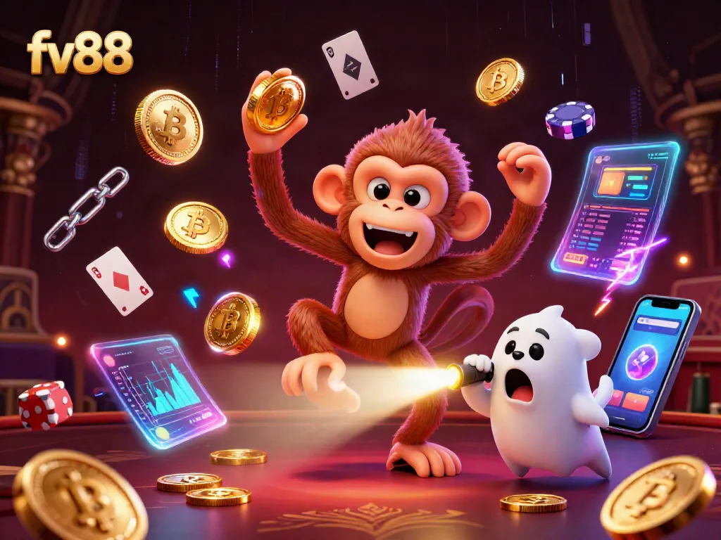 Experience thrilling action with fv88 in a vibrant 3D casino scene, showcasing lucky elements and a playful poltergeist.