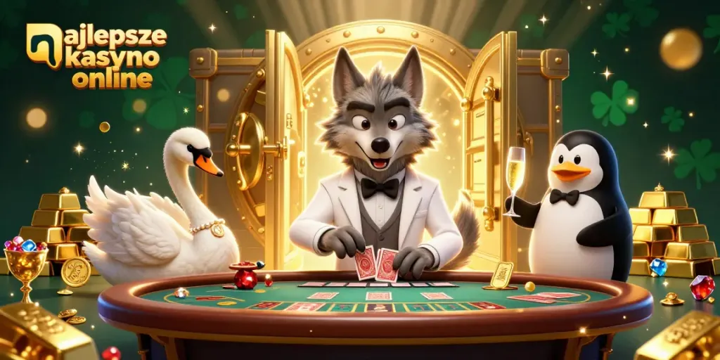 Experience the excitement of najlepsze kasyno online with playful characters at a lively gaming table.