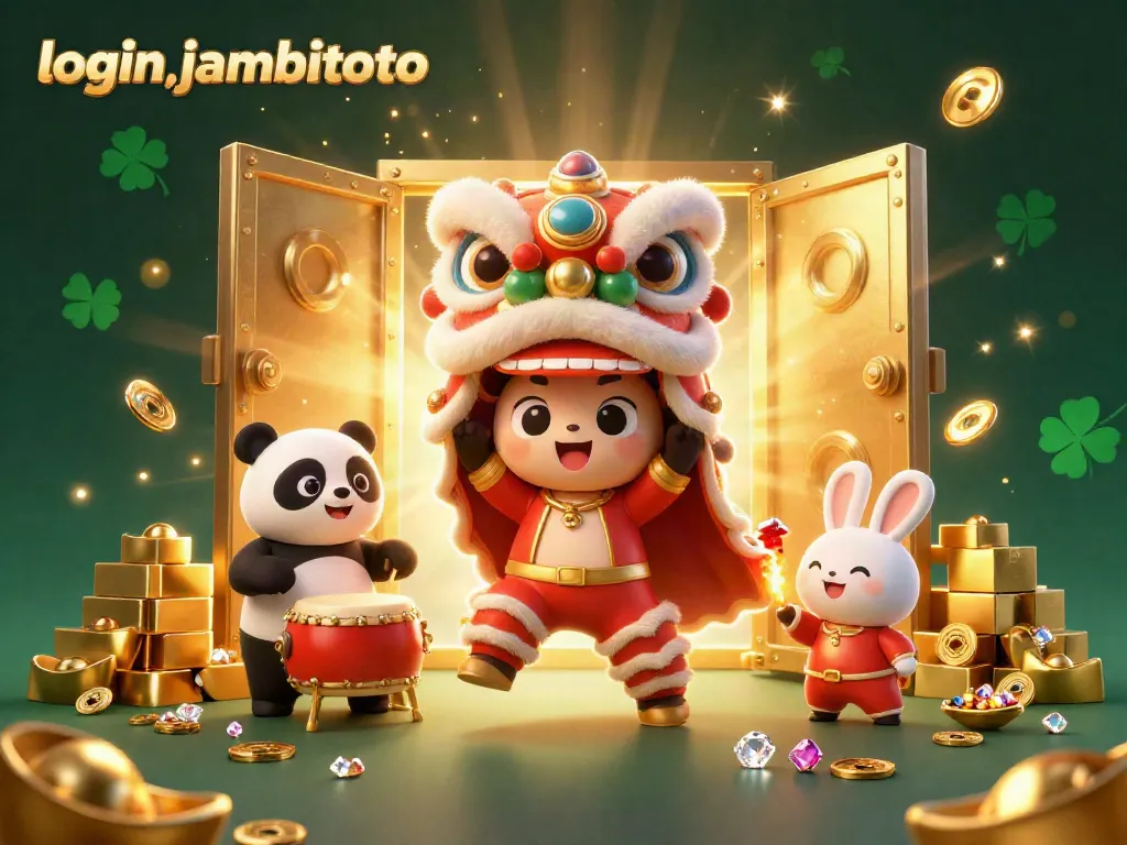 Experience the vibrant login jambitoto scene with a lion dance performance and treasure motifs in a casino setting.