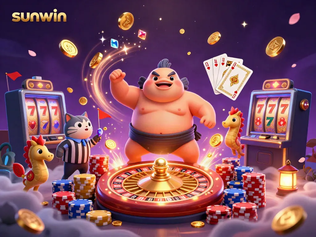 Experience thrilling games with sunwin as a blowfish referee oversees underwater casino action.
