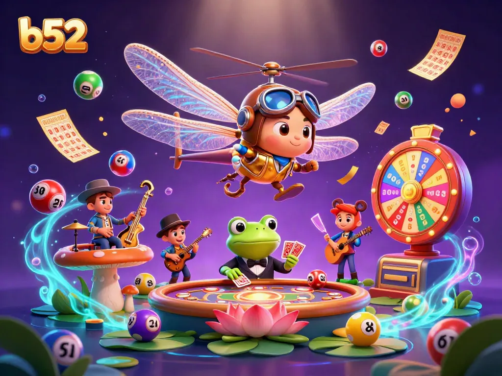 Experience the excitement of b52 gambling with a dragonfly pilot at a lily pad casino.