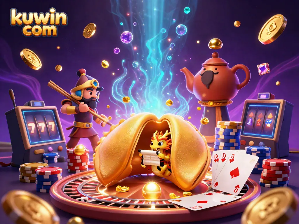 Spin for jackpots and fortunes at kuwin com with a whimsical scene of treasure and adventure.