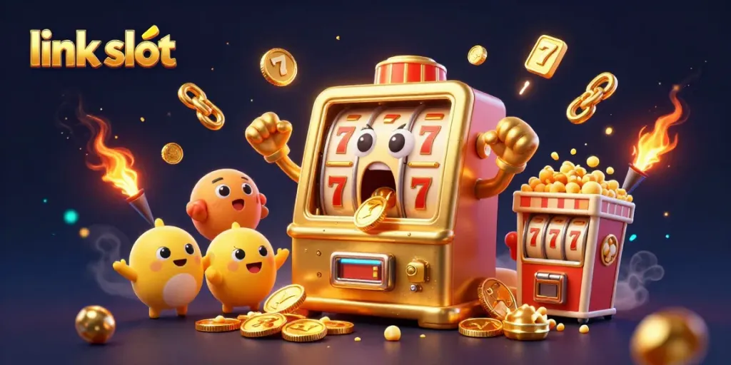 Experience the thrill of link slot machines with vibrant characters and dynamic casino elements!