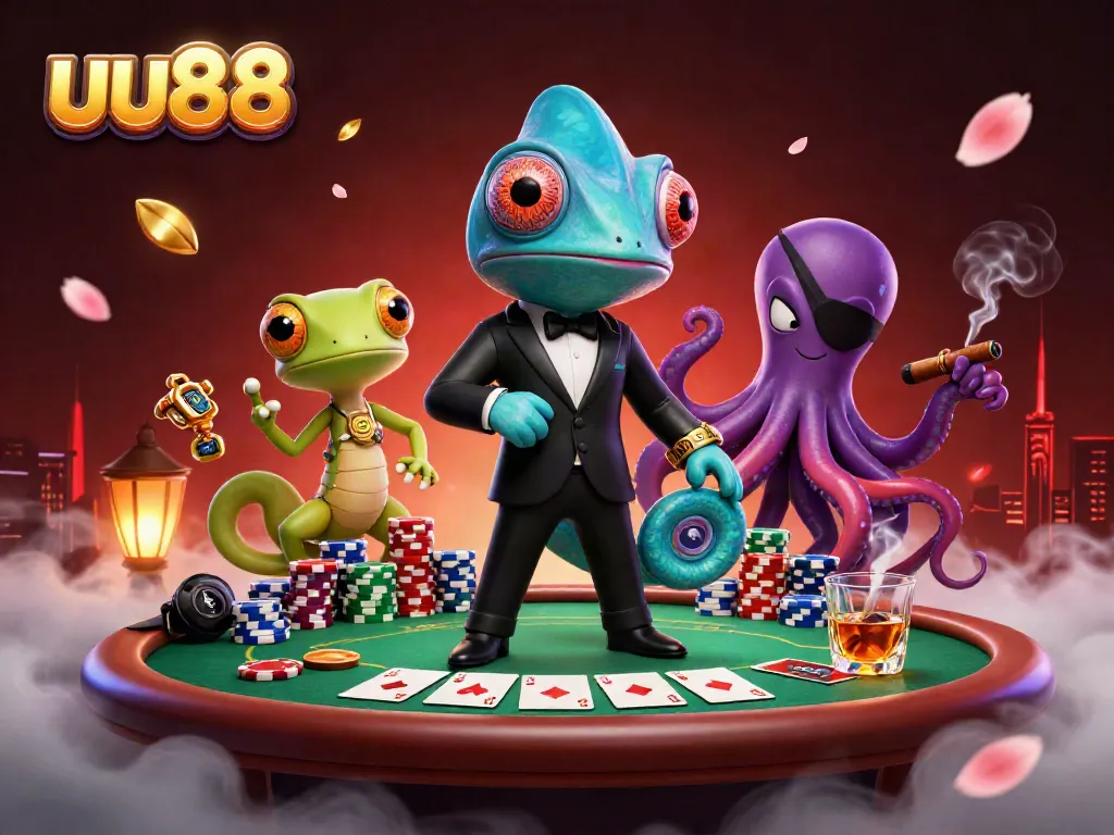 Engage with uu88's thrilling gameplay alongside colorful characters in this vibrant casino scene.