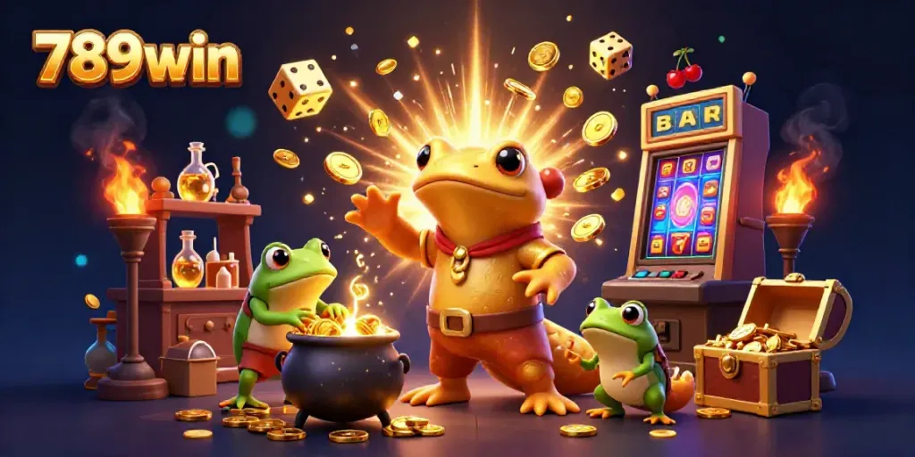Experience the excitement of 789win with a vibrant 3D illustration of a magical casino environment.