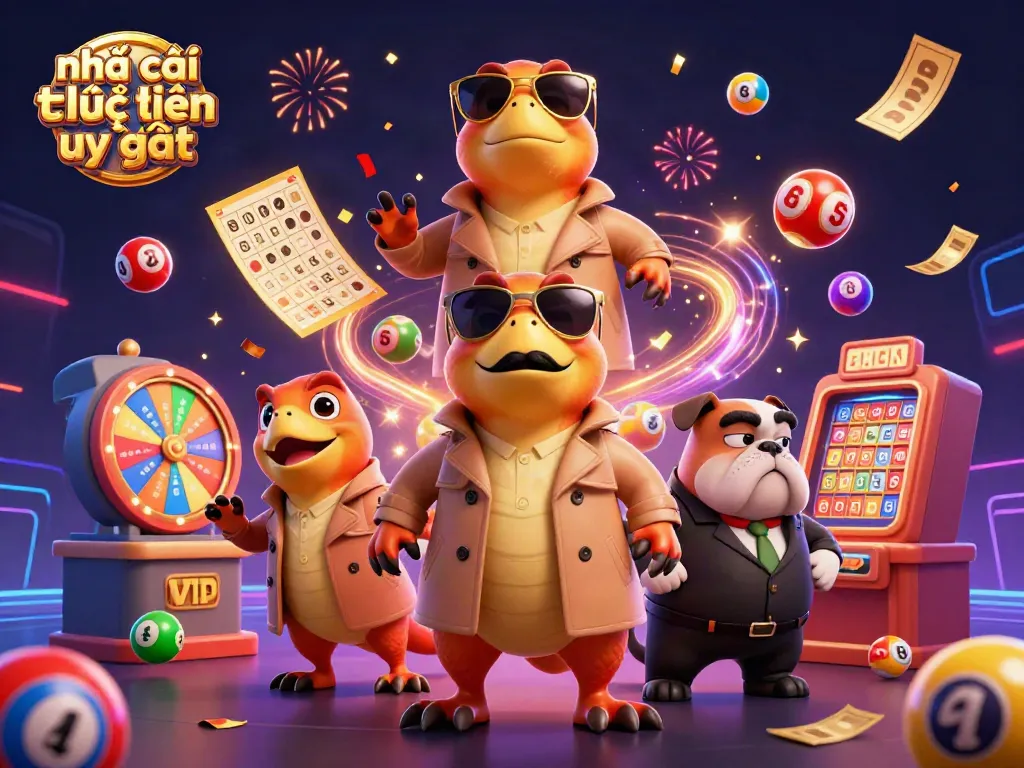 Engage with nhà cái trực tuyến uy tín in a colorful casino scene filled with excitement and lottery elements.