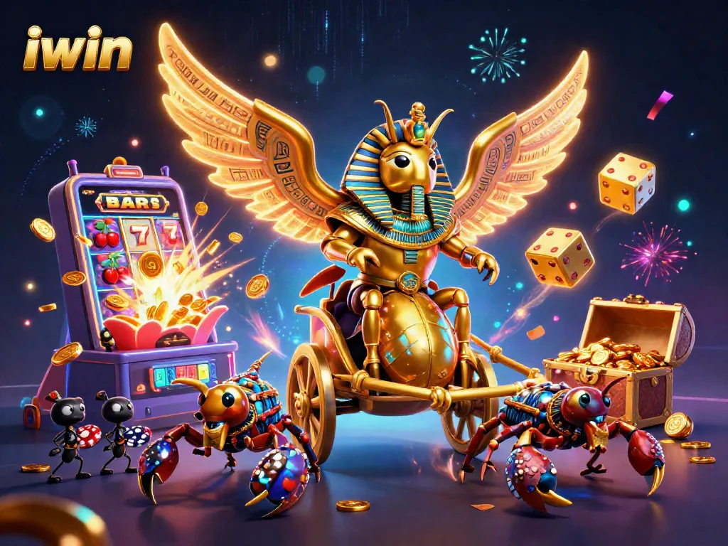 Experience iwin’s gaming magic through a vibrant, action-packed casino scene with unique characters.