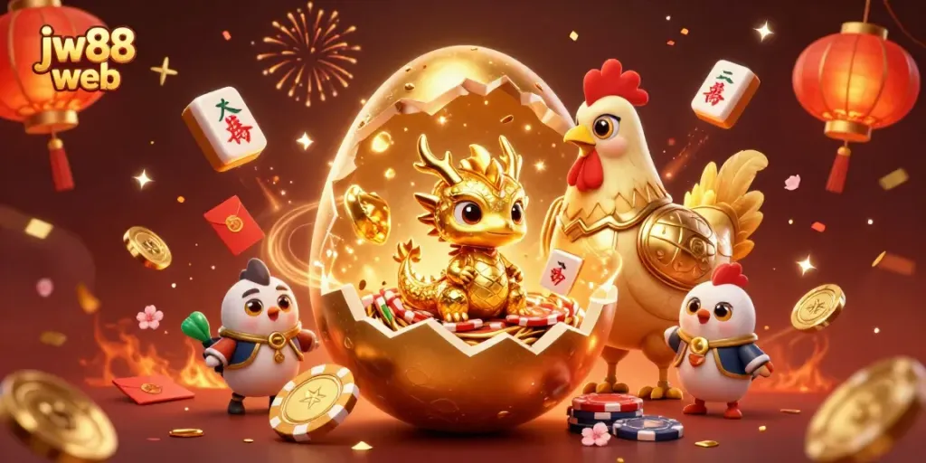 Engage with jw88 web's thrilling casino atmosphere featuring a golden dragon and poker chips.
