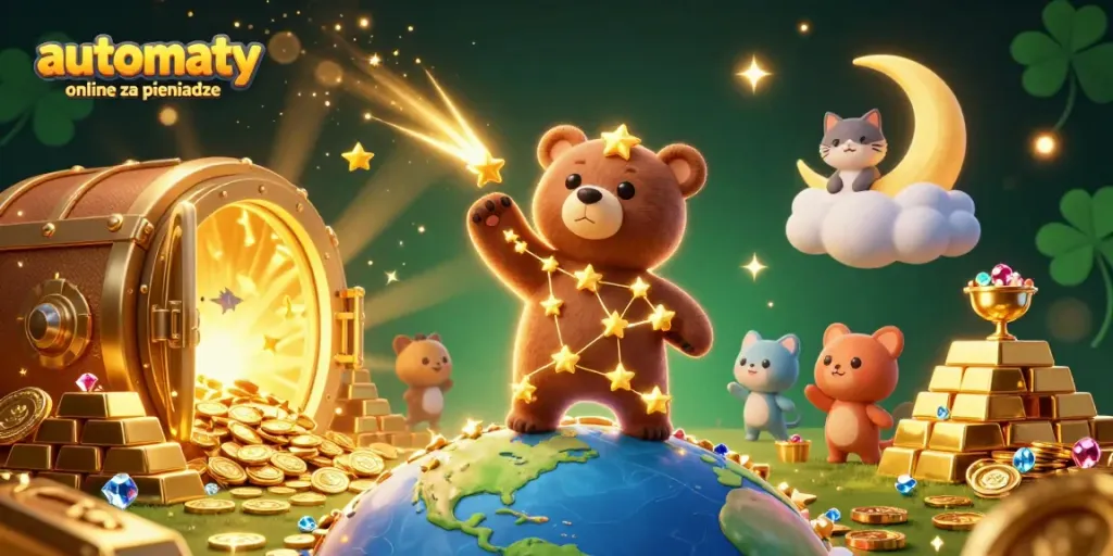 Experience automaty online za pieniadze with vibrant 3D characters scooping gold in a magical casino setting.