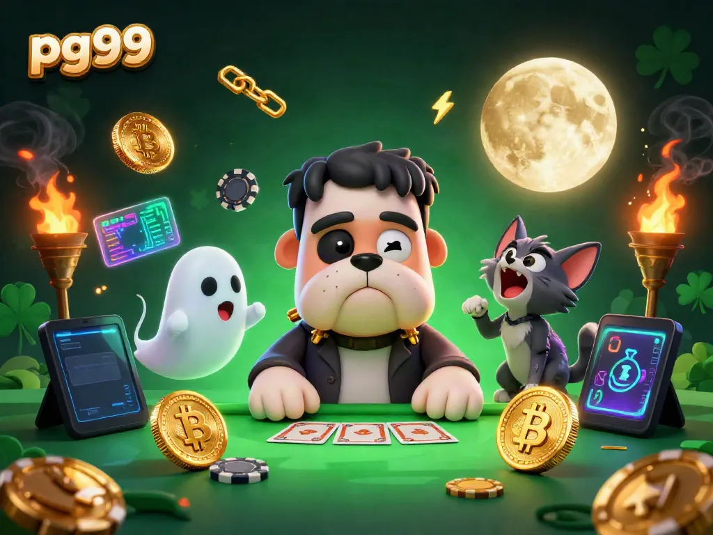 Experience thrilling gaming with pg99 as a monster dealer amidst neon crypto coins.