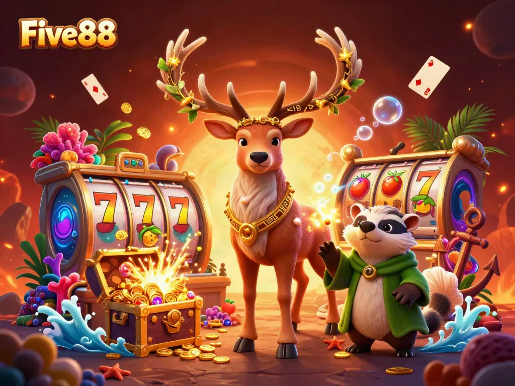 Spin to win at Five88 casino with vibrant fruit symbols and underwater treasures enhancing the gaming experience.