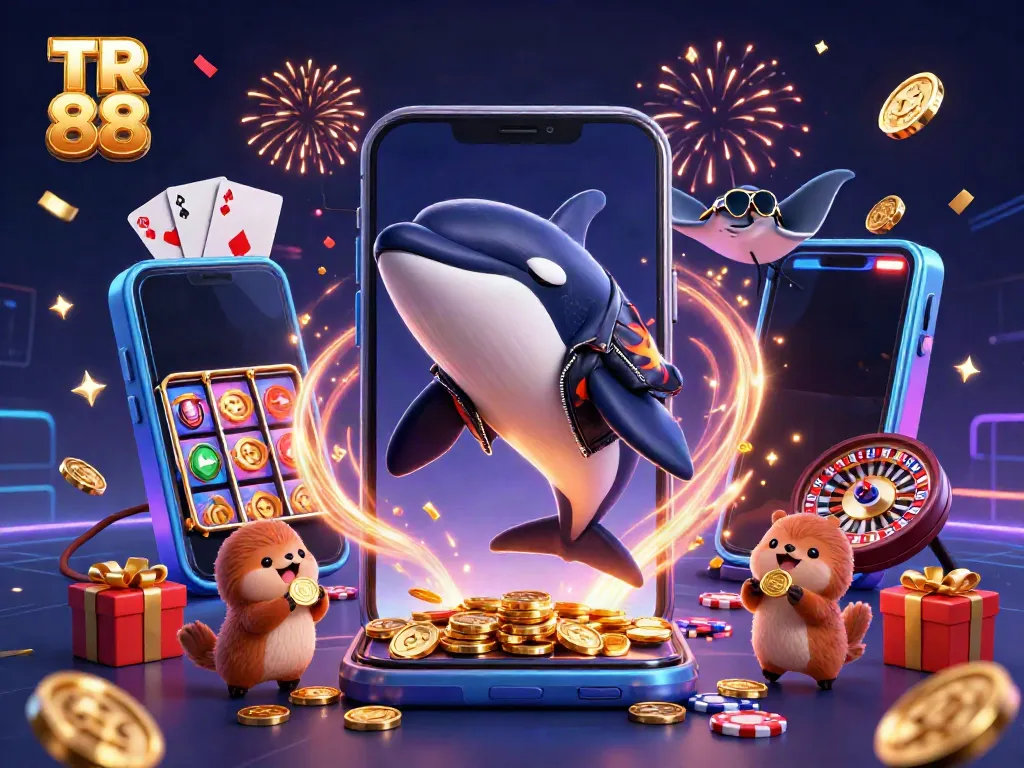Experience excitement with TR 88 while winning big alongside cartoon sea creatures in a vibrant casino-themed scene.