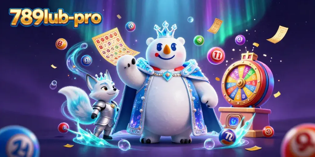Engage with 789lub-pro's vibrant lottery and bingo experience featuring colorful elements and energetic characters.
