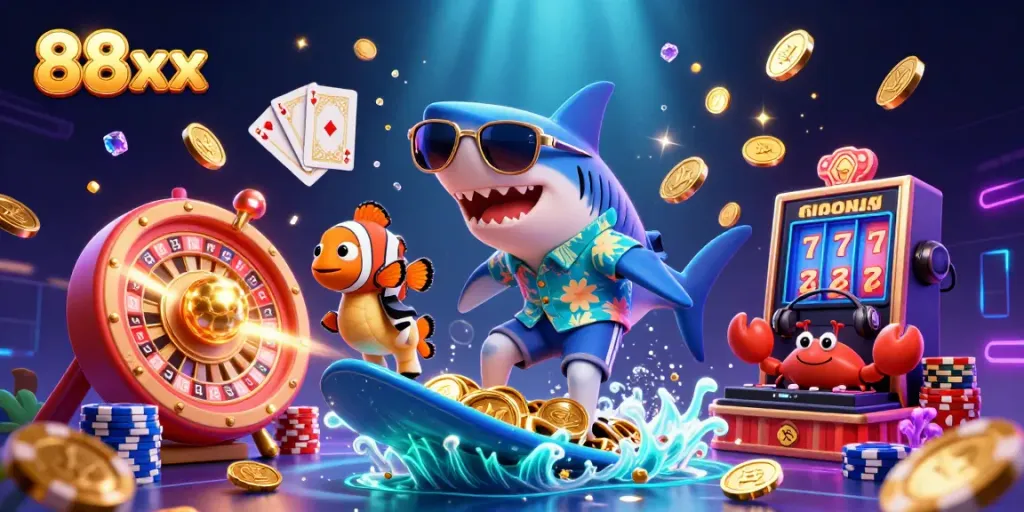 Experience the thrilling world of 88xx with vibrant characters and gambling elements, highlighting action and excitement.