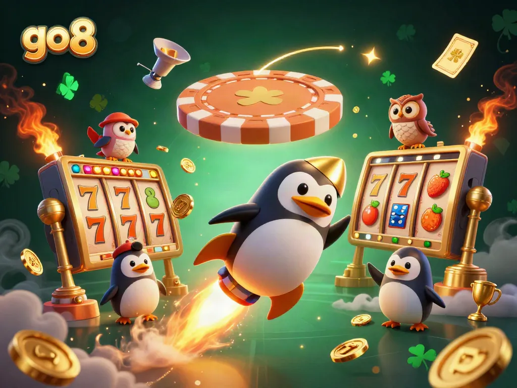Win big on go 8 with a thrilling 3D penguin and casino elements in space.