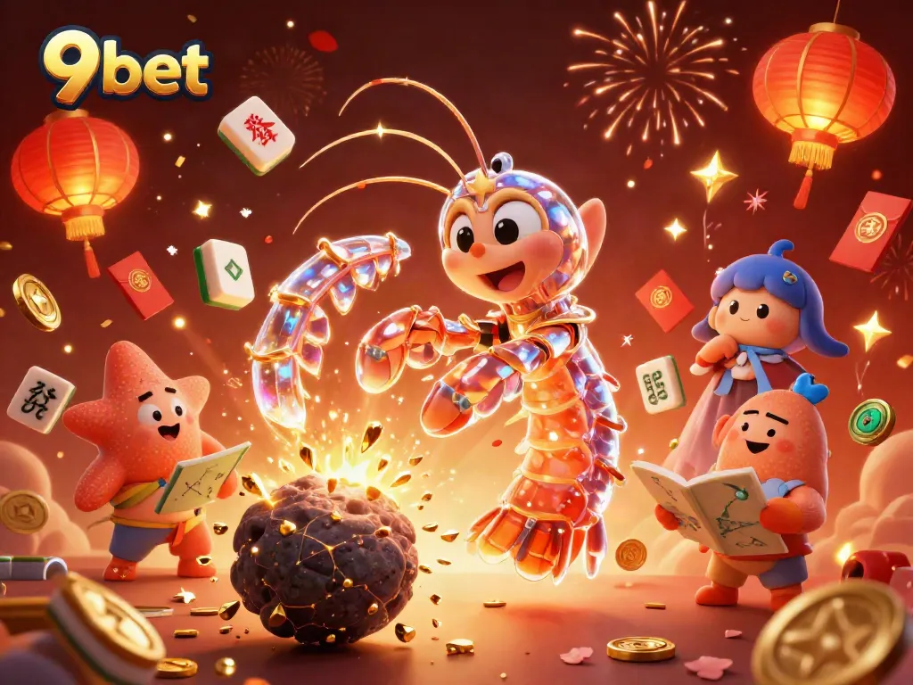 Experience the excitement of 9bet with a vibrant 3D casino illustration packed with action.