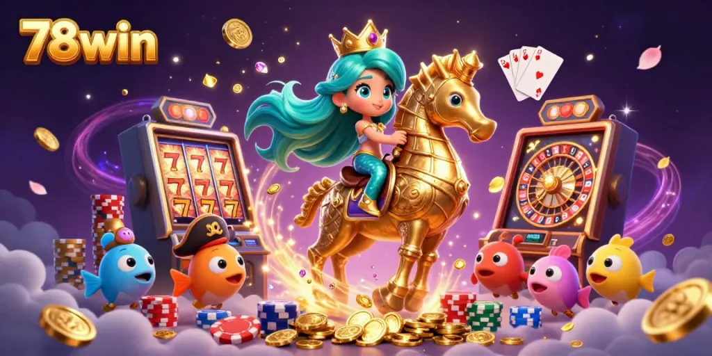 Experience thrilling gaming with 78win in a vibrant underwater fantasy scene featuring a mermaid and treasures.