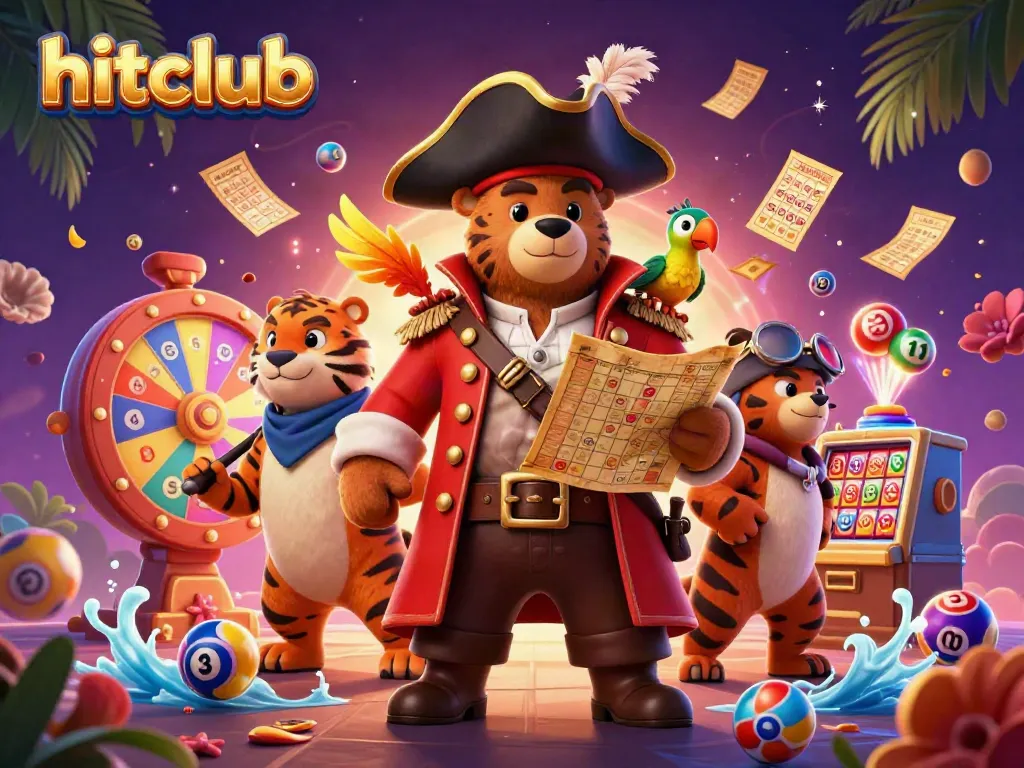 Engage in vibrant hitclub gameplay with a pirate bear and tiger amid lottery chaos.