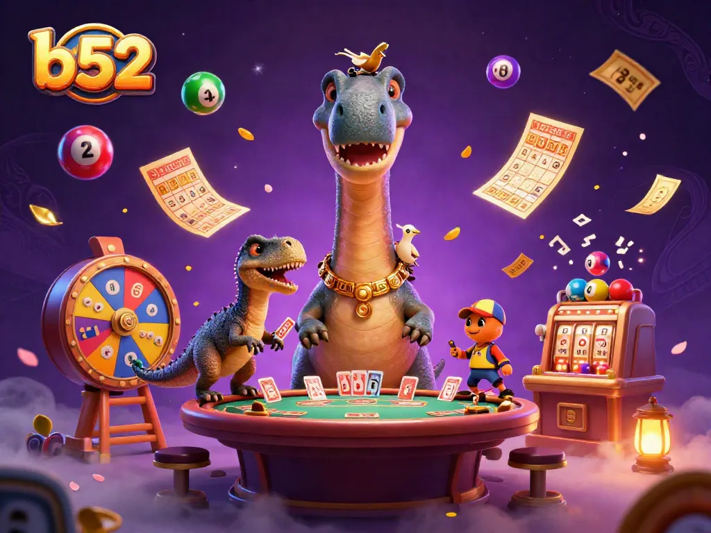 Experience online gaming with b52 featuring a quirky Casino scene with characters and vibrant elements.