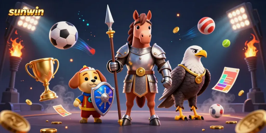 Experience the thrill of sunwin with knights, puppy, and falcon amidst dynamic sports action.