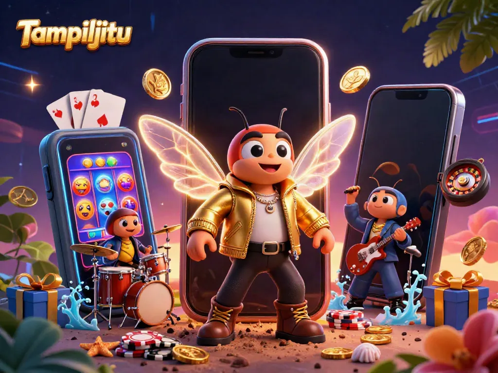 Engage in thrilling gameplay with Tampiljitu, showcasing colorful slot games and vibrant casino elements.