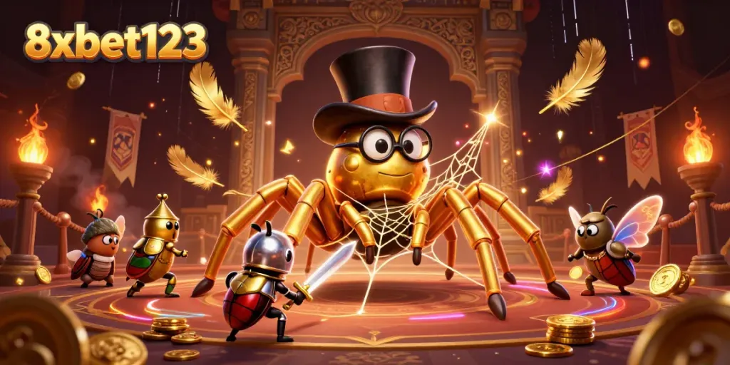 Engage with the vibrant 8xbet123 casino world, witnessing epic adventures of a noble beetle knight.