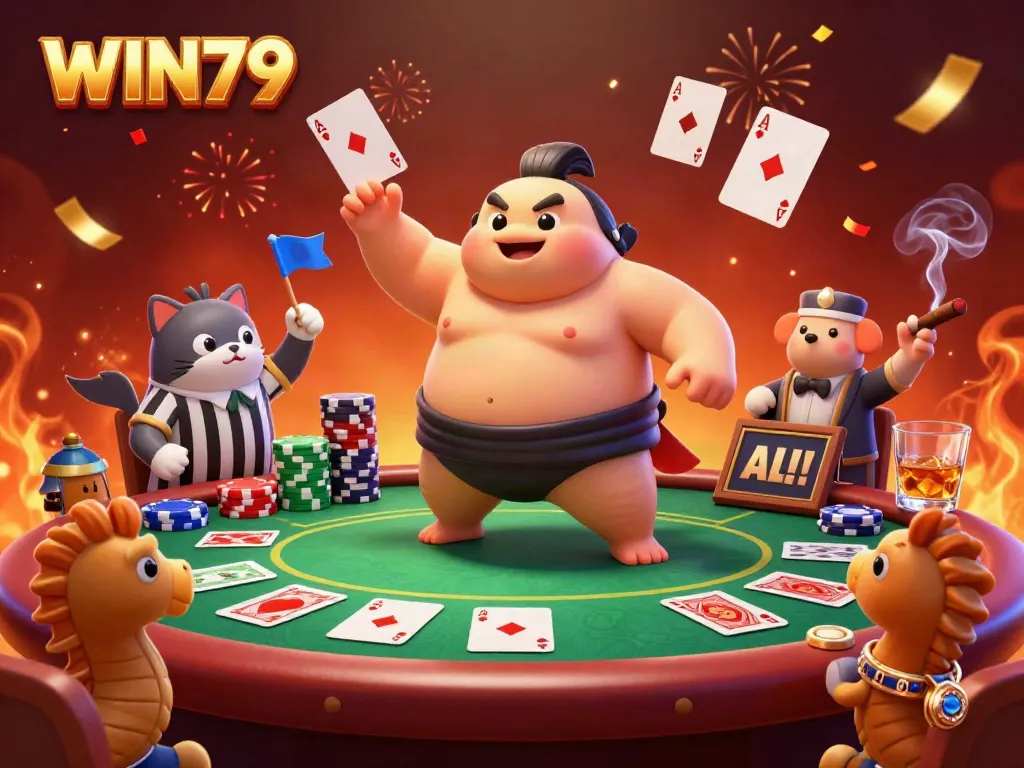 Engage in thrilling action at WIN79 with a vibrant underwater casino scene full of colorful poker elements.
