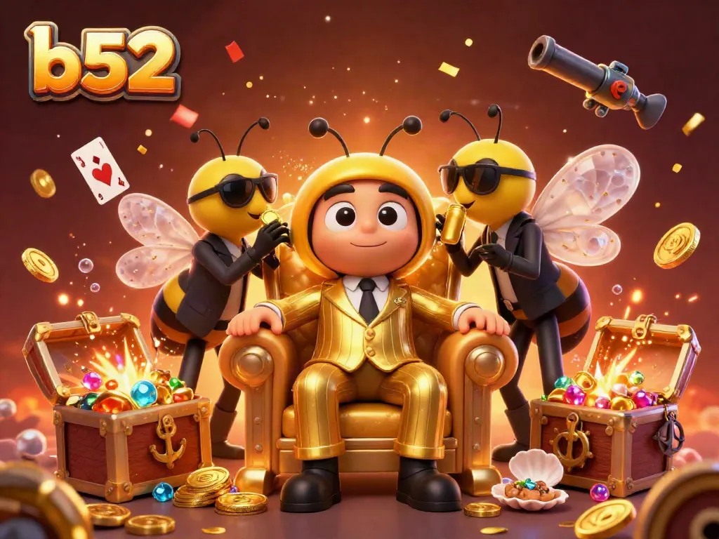 B52 characters celebrate a jackpot in an ultra-detailed 3D casino illustration with vivid effects.